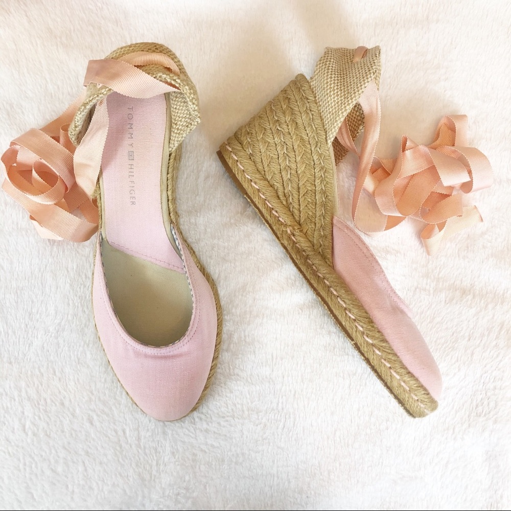 Tommy Hilfiger Pink Espadrille Wedges Ballet Ties